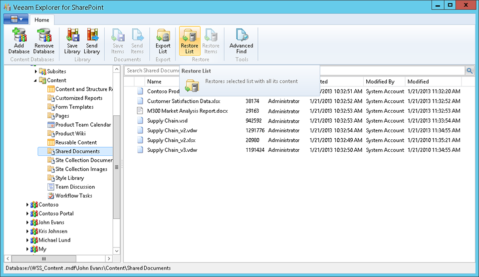 Veeam Sharepoint backup with singel item restore